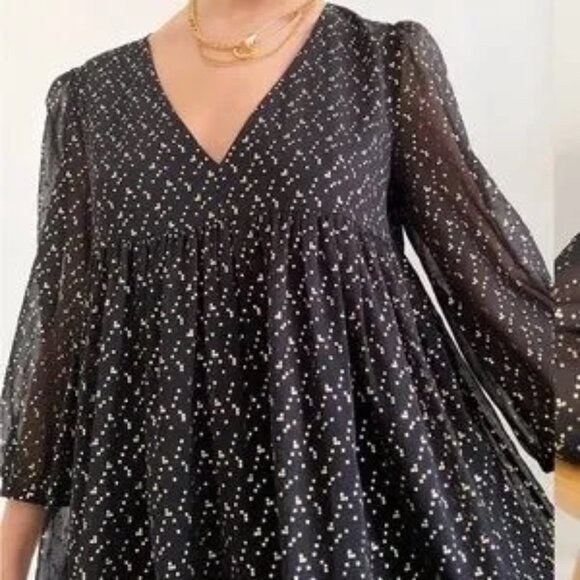 Sunday Best Aritzia Sheer Babydoll Flowy Mini Dress Black and Gold Size XXS - Picture 10 of 11